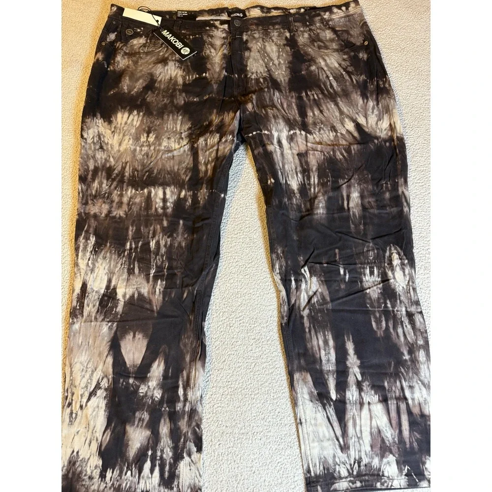 MAKOBI Brown Tie-Dye Mens 54x33 Comfort Fit Waist Jeans Urban Designer NEW